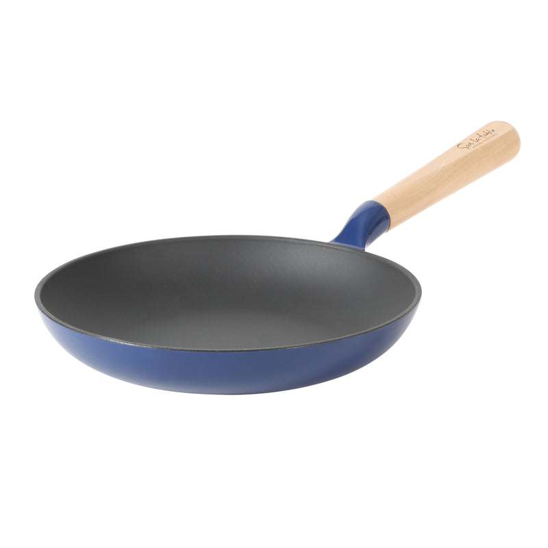 Sur La Table Kitchen Essentials Main Canteen 9.5" Enameled Light Cast Iron Skillet - Wood Handle - Color Sleeve w/ Remailer