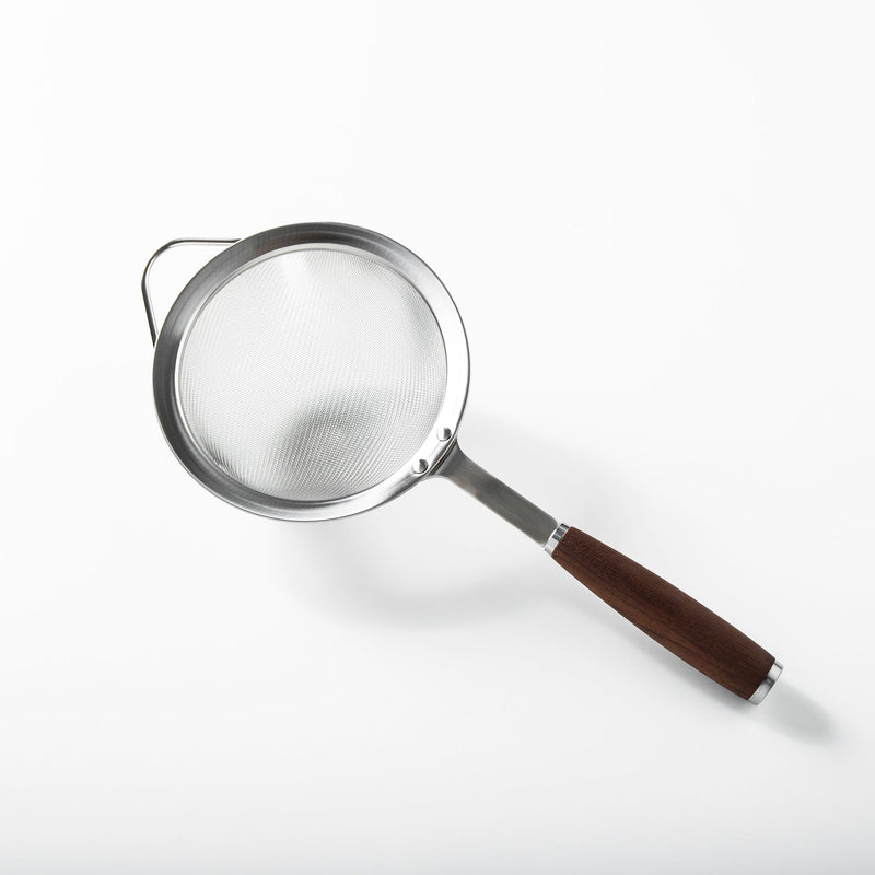 Sur La Table Kitchen Essentials Stainless Steel Strainer - Matte Lacquered Wanut Wood Handle - Tie Card