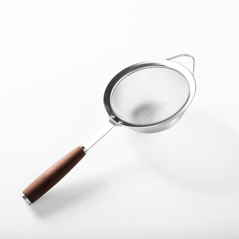 Sur La Table Kitchen Essentials Stainless Steel Strainer - Matte Lacquered Wanut Wood Handle - Tie Card