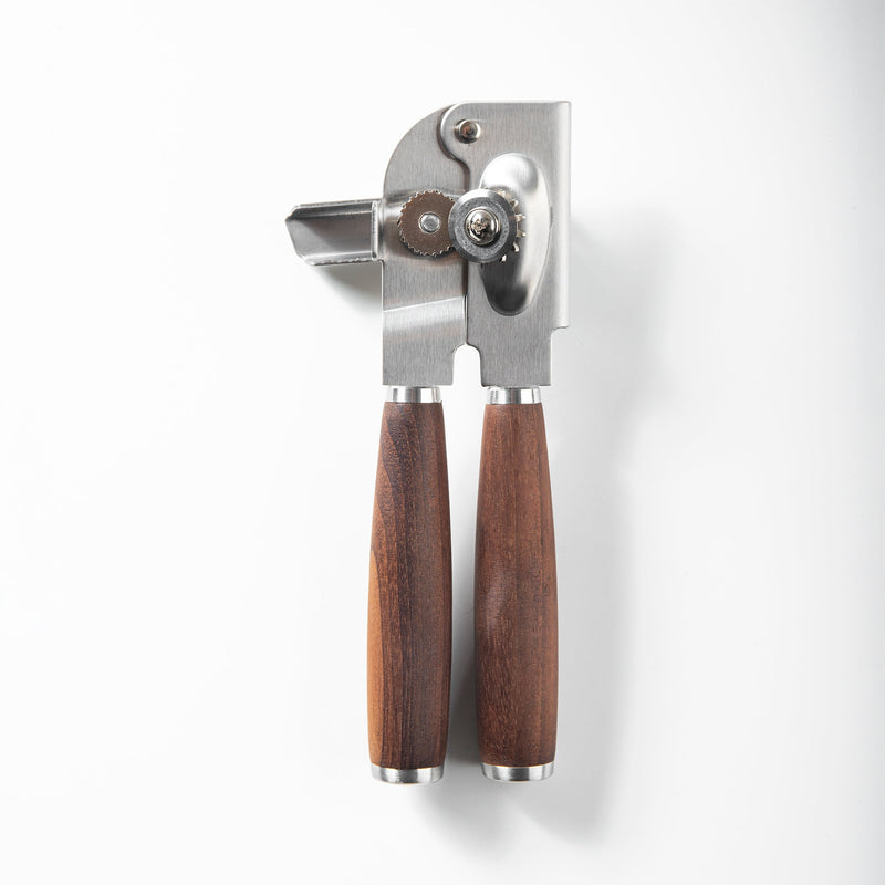 Sur La Table Kitchen Essentials Stainless Steel Can Opener - Matte Lacquered Wanut Wood Handle -Tie Card