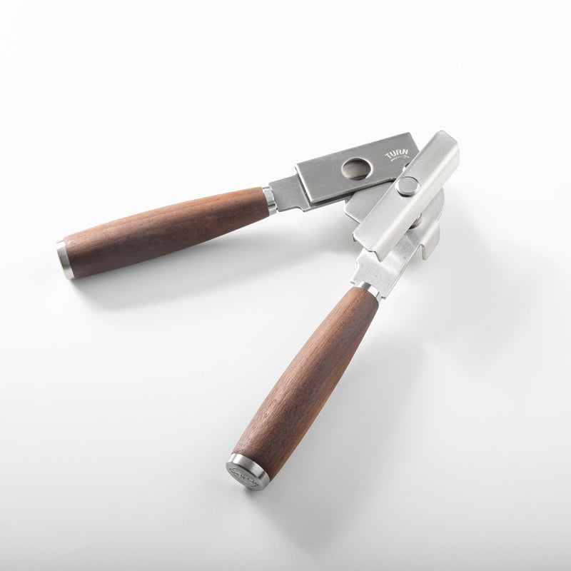 Sur La Table Kitchen Essentials Stainless Steel Can Opener - Matte Lacquered Wanut Wood Handle -Tie Card