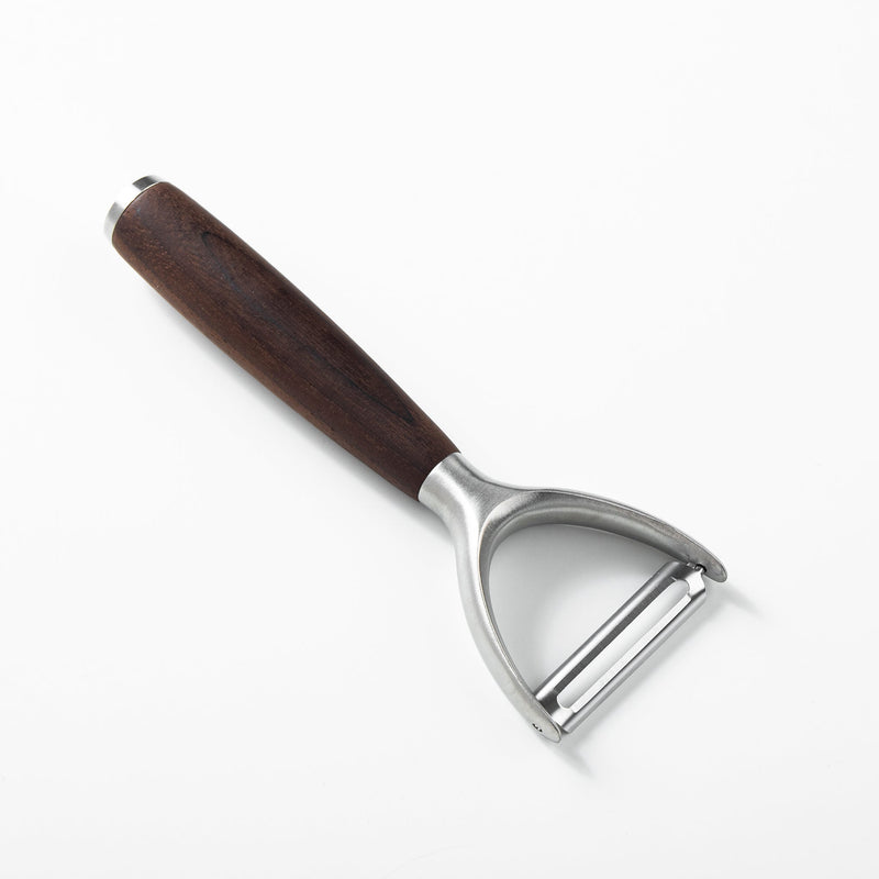 Sur La Table Kitchen Essentials Stainless Steel Y-Peeler - Matte Lacquered Wanut Wood Handle -Tie Card
