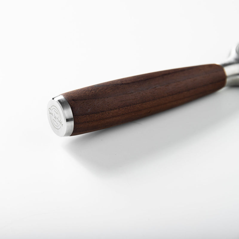 Sur La Table Kitchen Essentials Stainless Steel Y-Peeler - Matte Lacquered Wanut Wood Handle -Tie Card
