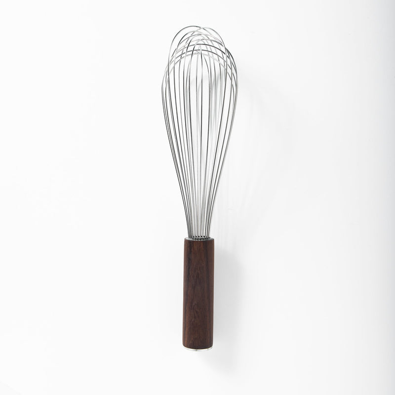 Sur La Table Kitchen Essentials Stainless Steel Whisk - Matte Lacquered Wanut Wood Handle -Tie Card