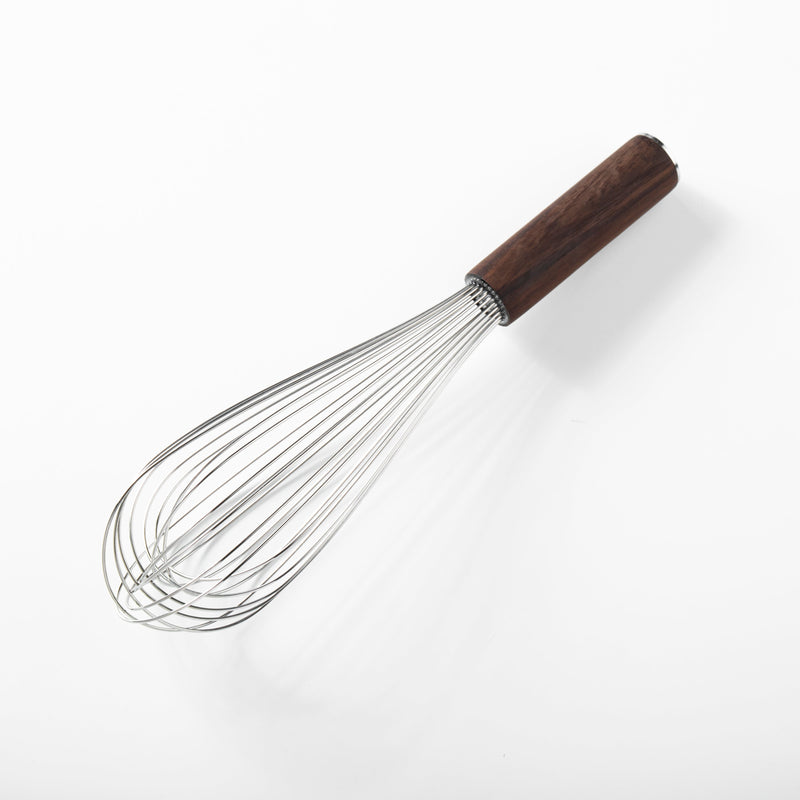 Sur La Table Kitchen Essentials Stainless Steel Whisk - Matte Lacquered Wanut Wood Handle -Tie Card