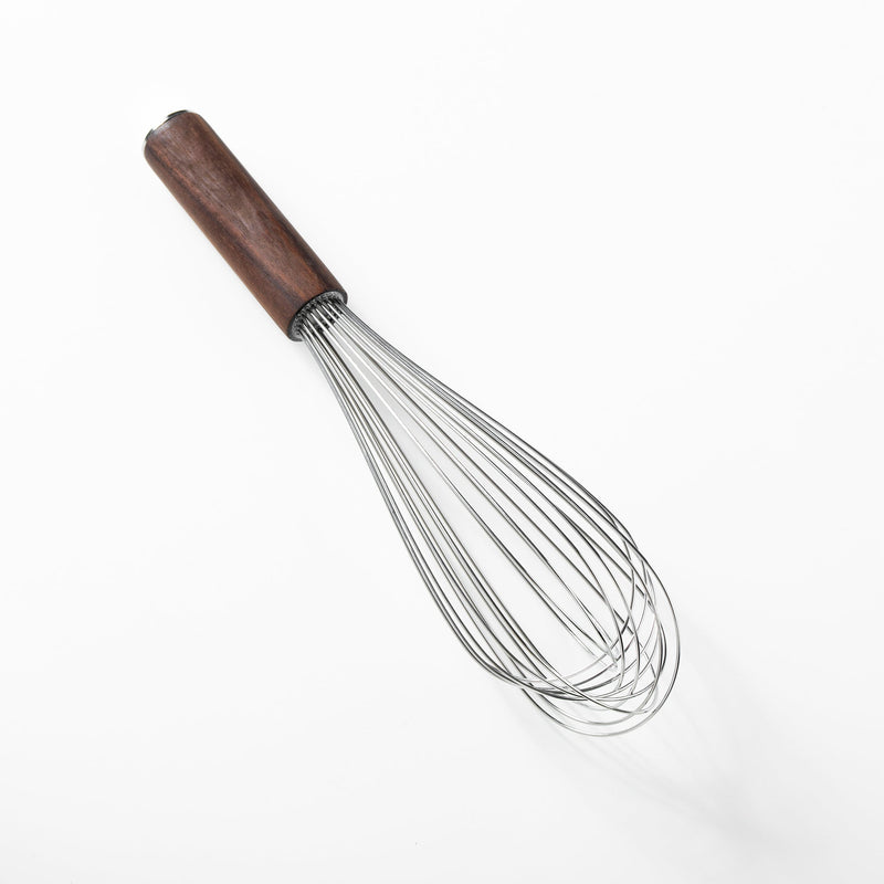 Sur La Table Kitchen Essentials Stainless Steel Whisk - Matte Lacquered Wanut Wood Handle -Tie Card