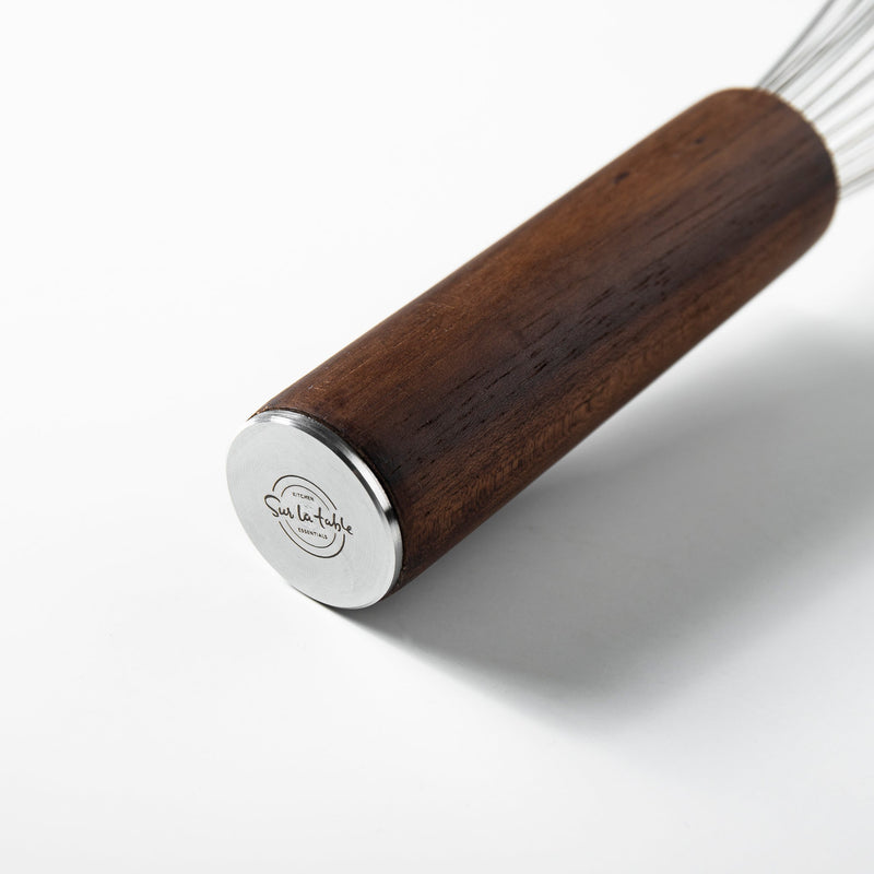 Sur La Table Kitchen Essentials Stainless Steel Whisk - Matte Lacquered Wanut Wood Handle -Tie Card