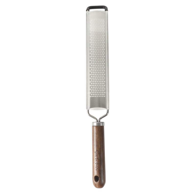 Sur La Table Kitchen Essentials Stainless Steel Long Grater - Etched Stainless Steel Blade - Black Walnut WoodHandle - Tie Card