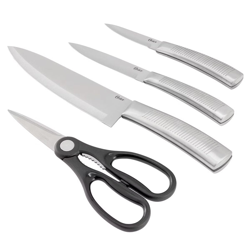 Oster Eddington 4pc Stainless Steel Cutlery Set - Textured Ridged Handle - Clam Pack