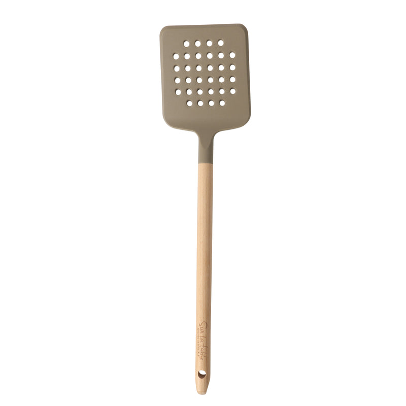 Sur La Table Kitchen Essentials Slotted Turner - Silicone / Nylon Head - Beech Wood Handle - Tie Card