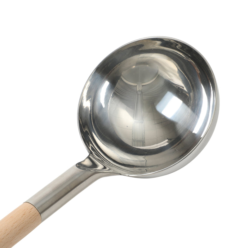 Sur La Table Kitchen Essentials Ladle - Stainless Steel Head - Beech Wood Handle - Tie Card
