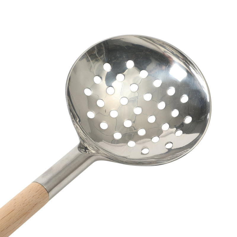 Sur La Table Kitchen Essentials Skimmer - Stainless Steel Head - Beech Wood Handle - Tie Card