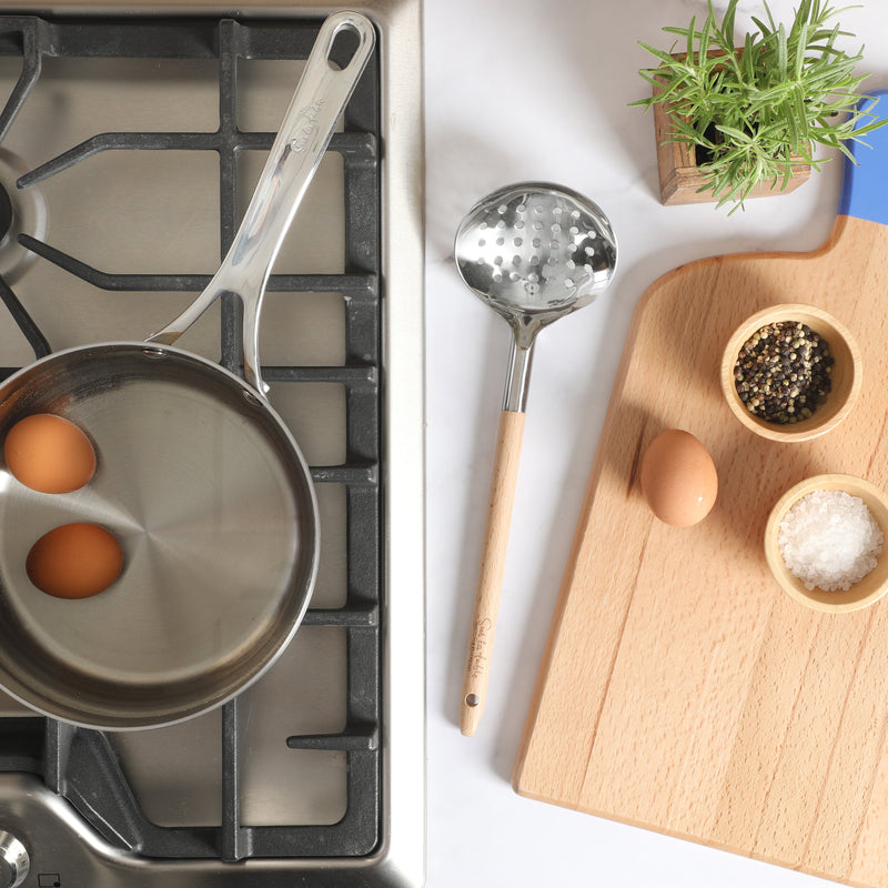 Sur La Table Kitchen Essentials Skimmer - Stainless Steel Head - Beech Wood Handle - Tie Card