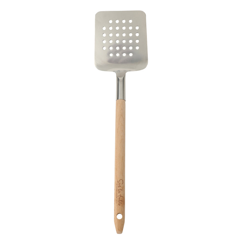 Sur La Table Kitchen Essentials Slotted Turner - Stainless Steel Head - Beech Wood Handle - Tie Card