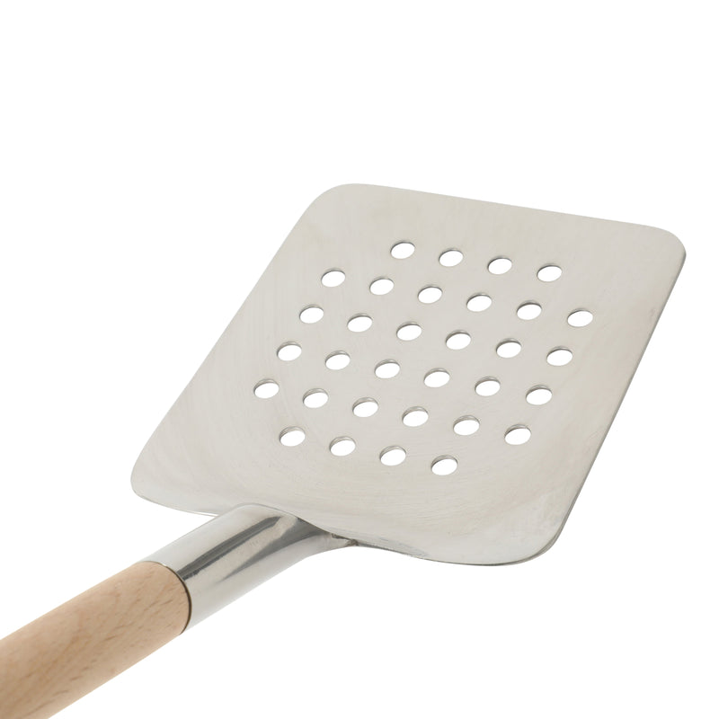 Sur La Table Kitchen Essentials Slotted Turner - Stainless Steel Head - Beech Wood Handle - Tie Card