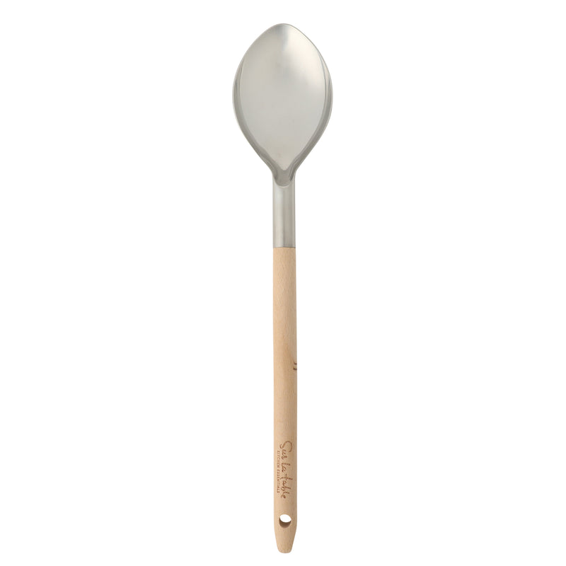 Sur La Table Kitchen Essentials Spoon - Stainless Steel Head - Beech Wood Handle - Tie Card