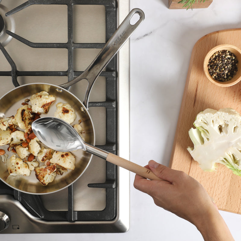Sur La Table Kitchen Essentials Spoon - Stainless Steel Head - Beech Wood Handle - Tie Card