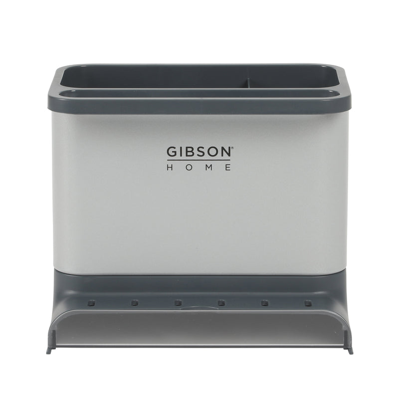 Gibson Home Ledgebrook - 7.2 IN L X 4.6 IN W X 6.1 IN H Sink Organizer - Grey - Galvanized Board w/ Powder Coat - Silk Logo Print - SS - Gift Boxw/ Remailer