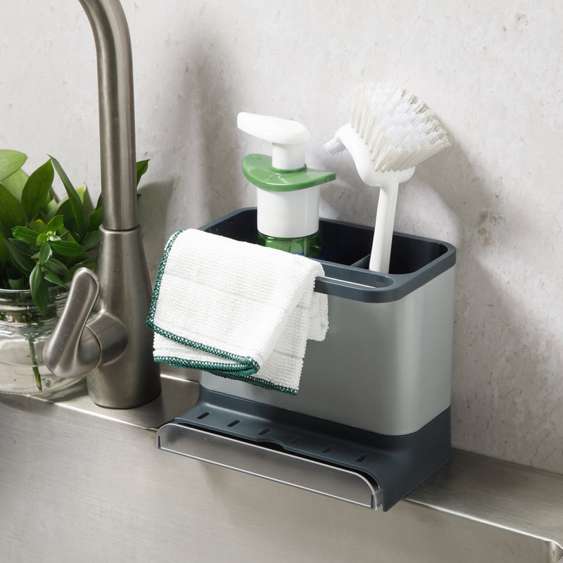 Gibson Home Ledgebrook - 7.2 IN L X 4.6 IN W X 6.1 IN H Sink Organizer - Grey - Galvanized Board w/ Powder Coat - Silk Logo Print - SS - Gift Boxw/ Remailer