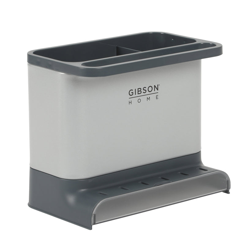 Gibson Home Ledgebrook - 7.2 IN L X 4.6 IN W X 6.1 IN H Sink Organizer - Grey - Galvanized Board w/ Powder Coat - Silk Logo Print - SS - Gift Boxw/ Remailer