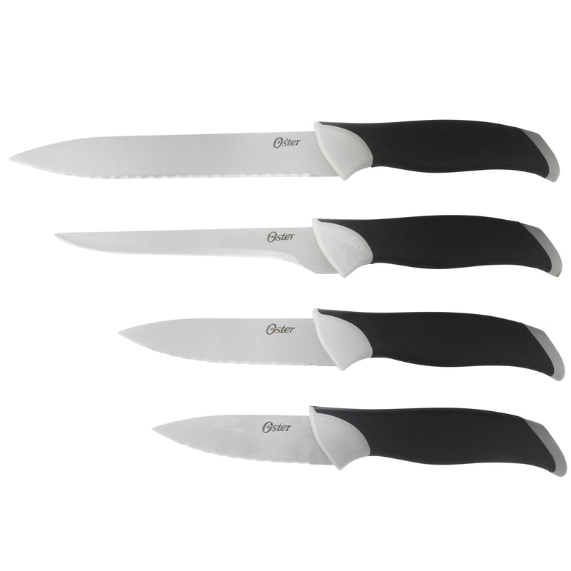Oster Lindbergh 22pc Stainless Steel Cutlery Set w/ Black Wood Block - Grey/Black - TPR/PP Handle - Gift Box