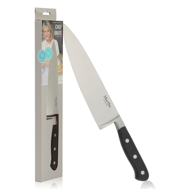 Martha Stewart Carverton 8" Stainless Steel Chef Knife - Black - Traditional Shape - ABS Forged Handle - Gift Box w/ Remailer