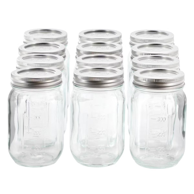Gibson Home Market Preserves 12 pc 16oz Glass Mason Jar w/ Metal Lid -PDQ Tray w/ Shrink Wrap