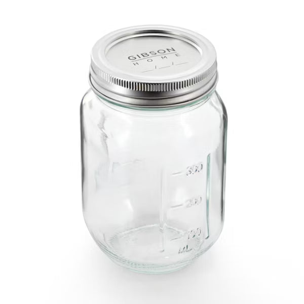Gibson Home Market Preserves 12 pc 16oz Glass Mason Jar w/ Metal Lid -PDQ Tray w/ Shrink Wrap