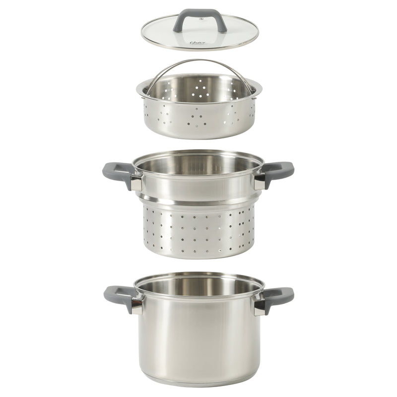 Oster Beauford 5qt Stainless Steel Stock Pot w/ Steamer & Deep Pasta Insert - Soft Touch Handle - Gift Box
