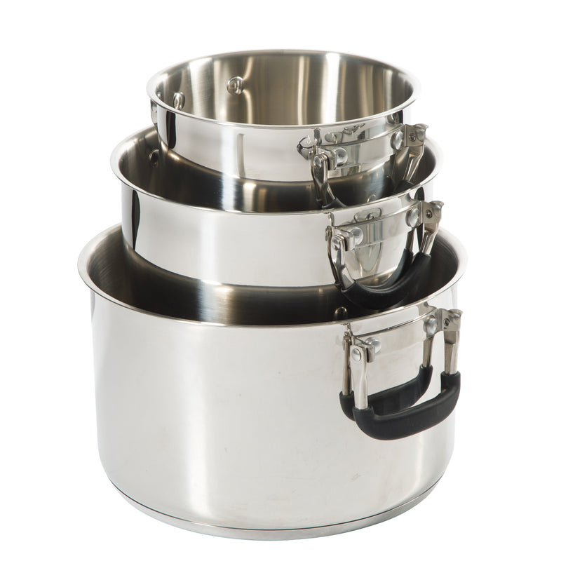 Oster Platinum Silverbolt 6pc 5-Ply Stackable Dutch Oven Set - Straight Shape - Foldable Wire Handle - Gift Box w/ Remailer