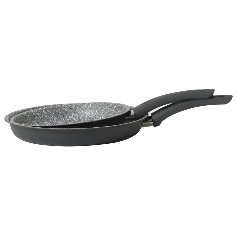 Gibson Home Clipperton 2pc Carbon Steel 11" & 9.5" Frying Pan - Grey Speckle Interior - Matte Charcoal Exterior - Soft Touch Handle - Open Stock Color w/ Label