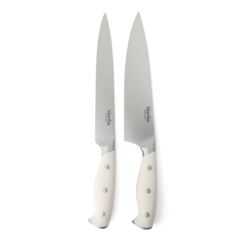 Martha Stewart Greeley 14pc Stainless Steel Cutlery Set w/ Acacia Wood Block - Forged Handle - GBX