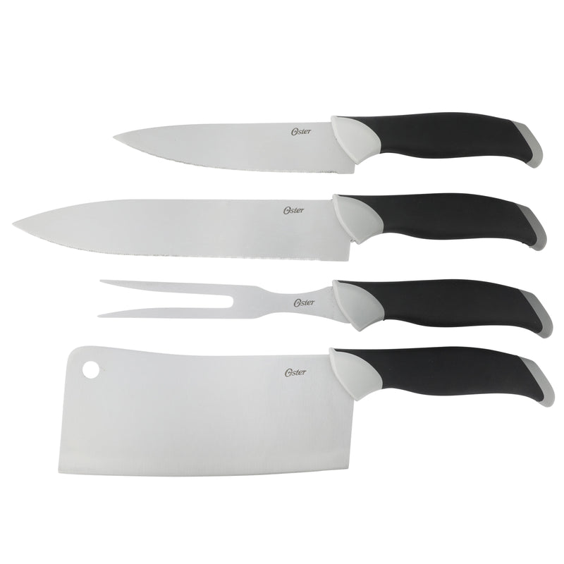 Oster Lindbergh 22pc Stainless Steel Cutlery Set w/ Black Wood Block - Grey/Black - TPR/PP Handle - Gift Box