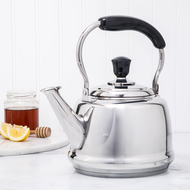 Martha Stewart Kingstree 1.9qt Stainless Steel Whistling Teakettle w/ Lid - Electrolysis Interior & Exterior - Bakelite Handle - Gift Box