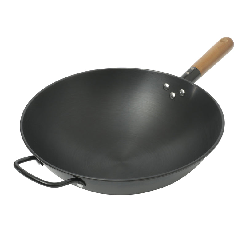 Gibson Home Welton 13.5" Carbon Steel Wok - Black - Wood Handle - Color Sleeve