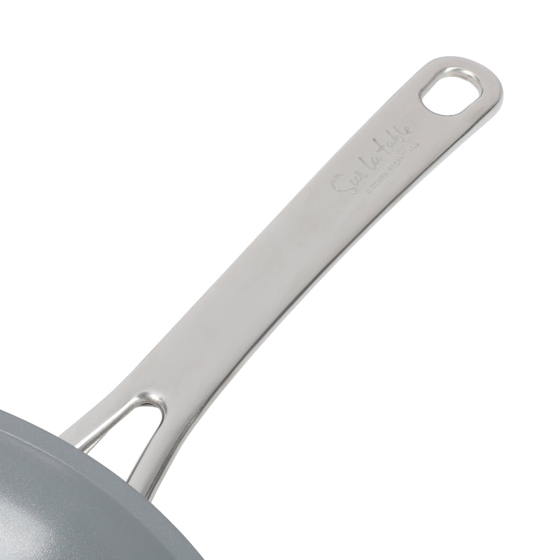 Sur La Table Kitchen Essentials Gourmet Cuisine 10" Forged Aluminum Frying Pan - Grey Ceramic Titanium Interior - Induction Base - Stainless Steel Hollow Handle - Color Sleeve