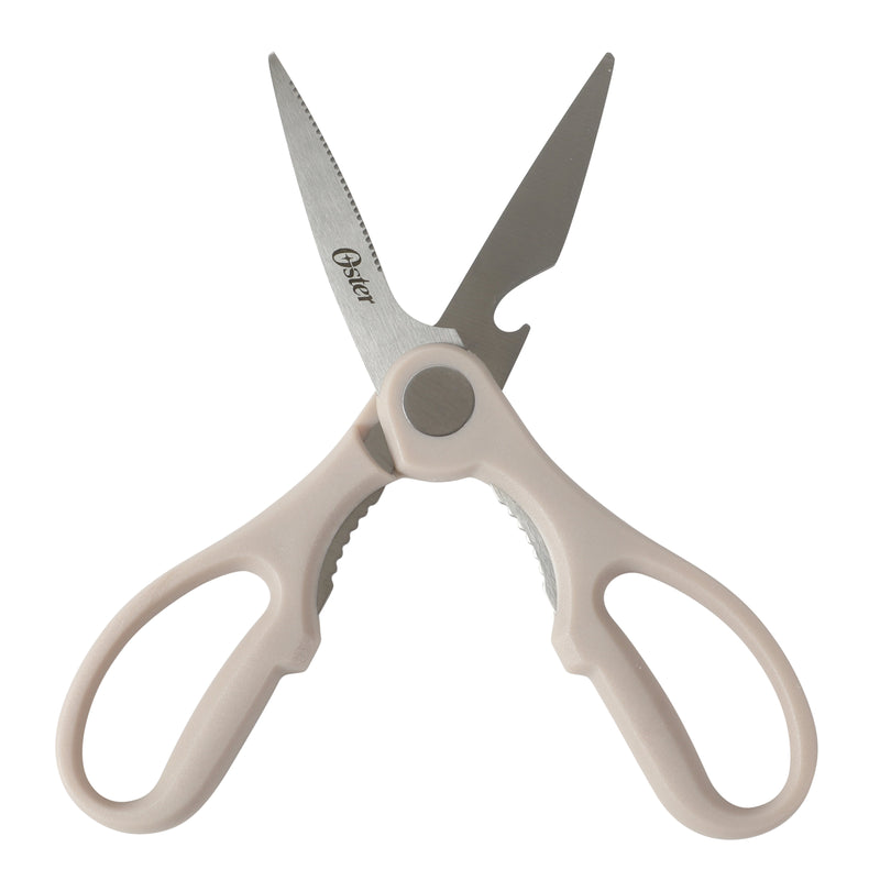 Oster Gunderson 2pc 6" Cleaver & Scissors Set - Taupe - Textured Blade - Non Stick - PP Wood Look Soft Touch Handle - Clam Pack