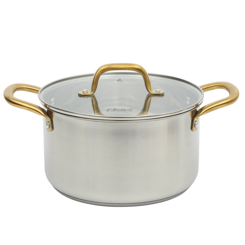Oster Davinelle 12pc Stainless Steel Cookware Set w/ Kitchen Tools - Gold PVD Handle - Gift Box