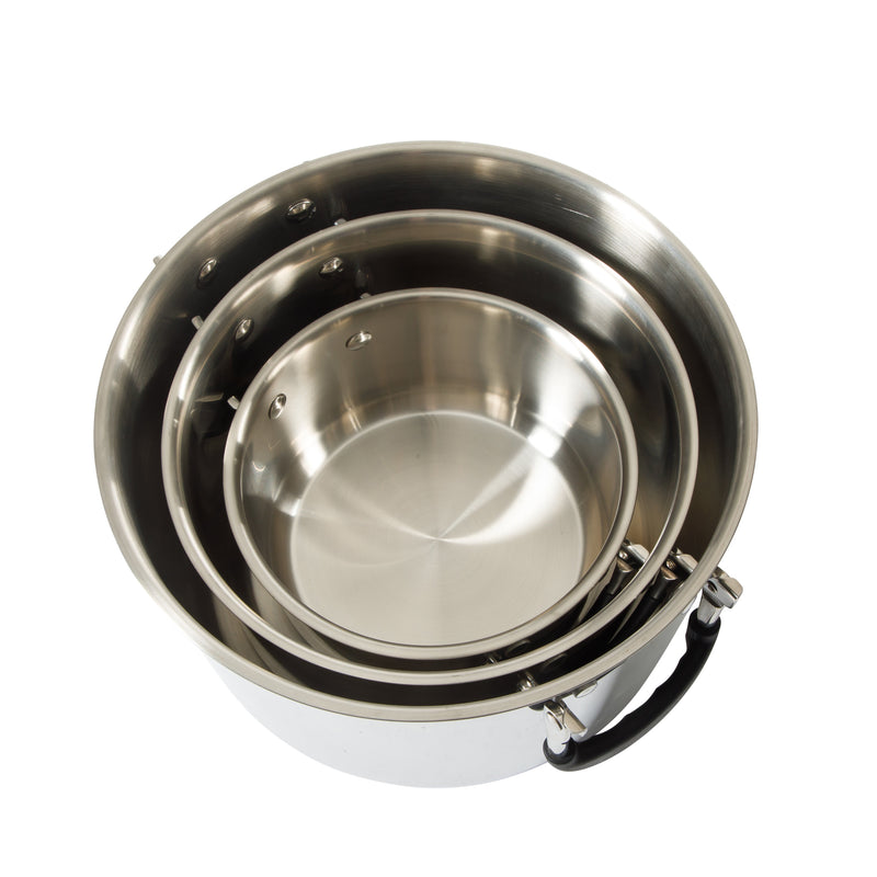 Oster Platinum Silverbolt 6pc 5-Ply Stackable Dutch Oven Set - Straight Shape - Foldable Wire Handle - Gift Box w/ Remailer