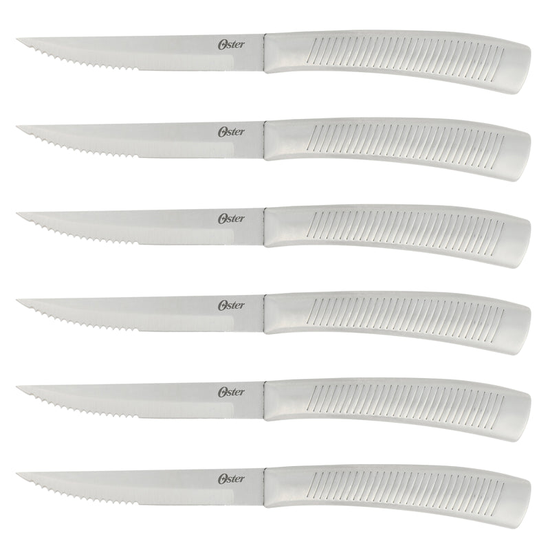 Oster Eddington 16pc Stainless Steel Cutlery Set w/ Black Wood Block - Textured Ridged Handle - GBX