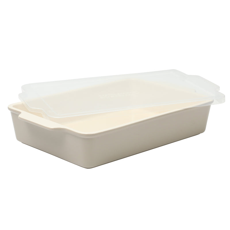 Martha Stewart Everyday Tilden 9" x 13" Baker w/ PP Lid - Two-Tone - Rectangle - Solid Color - Stoneware - Color Sleeve W/ Rm
