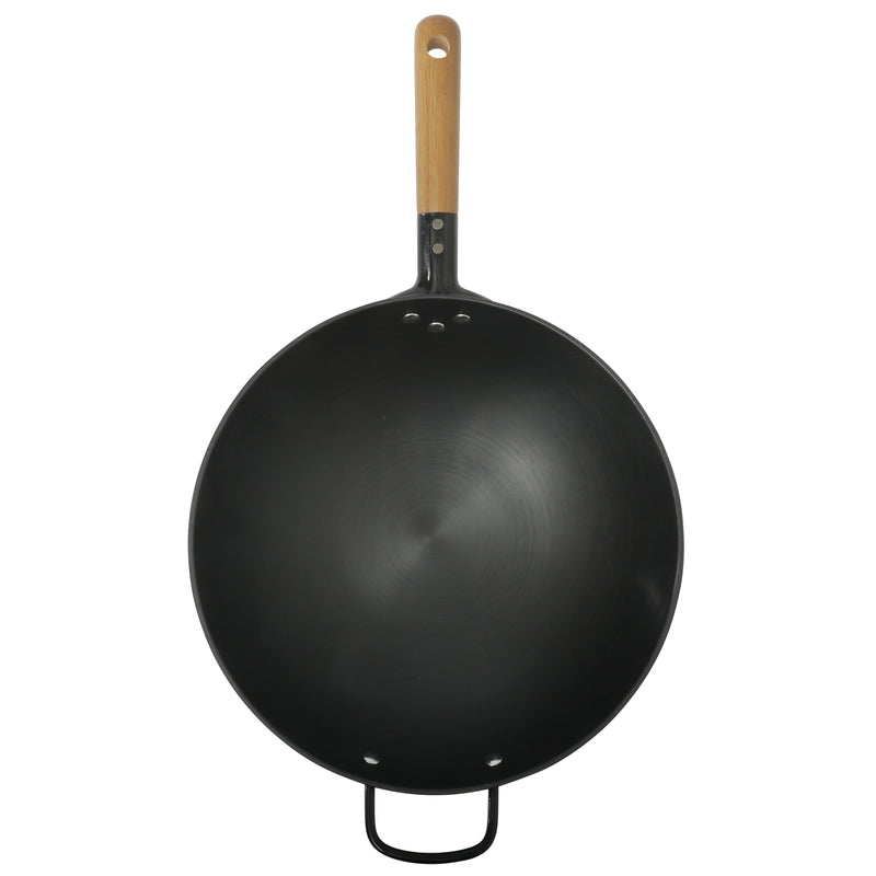 Gibson Home Welton 13.5" Carbon Steel Wok - Black - Wood Handle - Color Sleeve