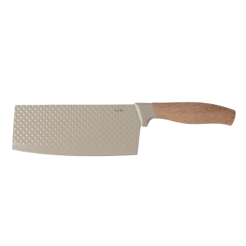 Oster Gunderson 2pc 6" Cleaver & Scissors Set - Taupe - Textured Blade - Non Stick - PP Wood Look Soft Touch Handle - Clam Pack