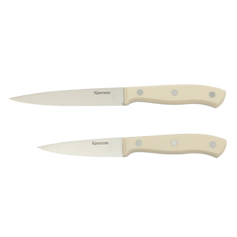 Kenmore Kane Glacier 14pc Stainless Steel Cutlery Set w/ Ashwood Block - ABS Handle - Gift Box w/ Remailer : Linen