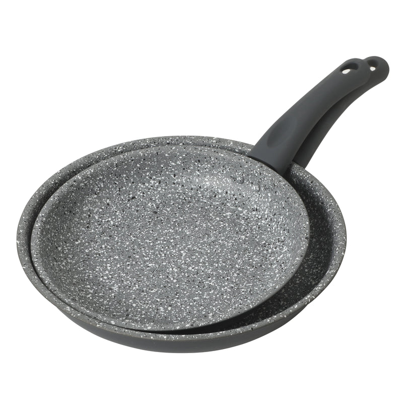 Gibson Home Clipperton 2pc Carbon Steel 11" & 9.5" Frying Pan - Grey Speckle Interior - Matte Charcoal Exterior - Soft Touch Handle - Open Stock Color w/ Label