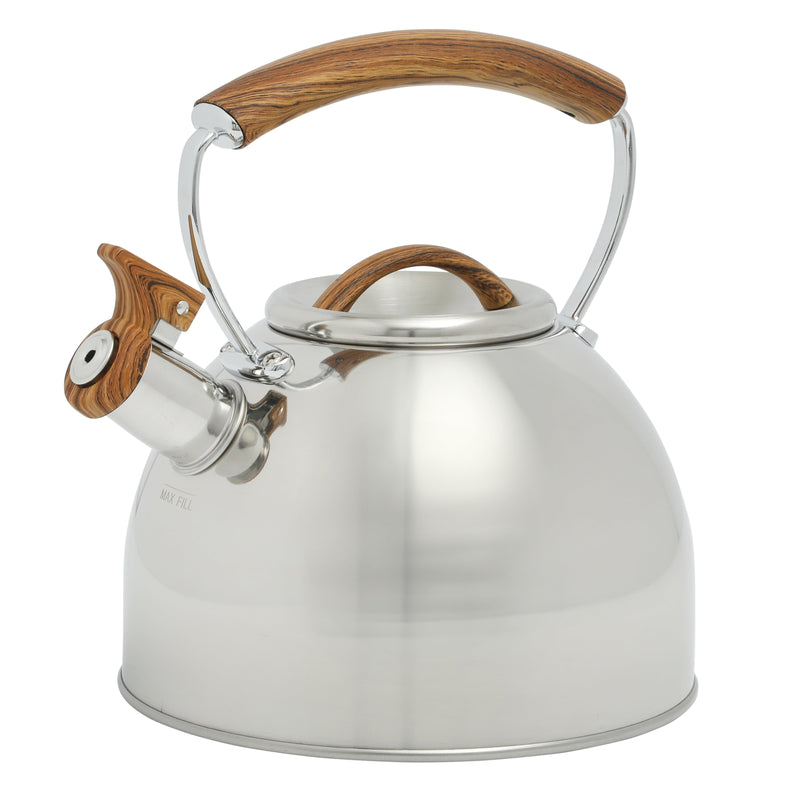 Mr. Coffee Fremont 2qt Stainless Steel Tea Kettle - Metallic Polished - Wood Look Handle - Gift Box w/ Hang Tag