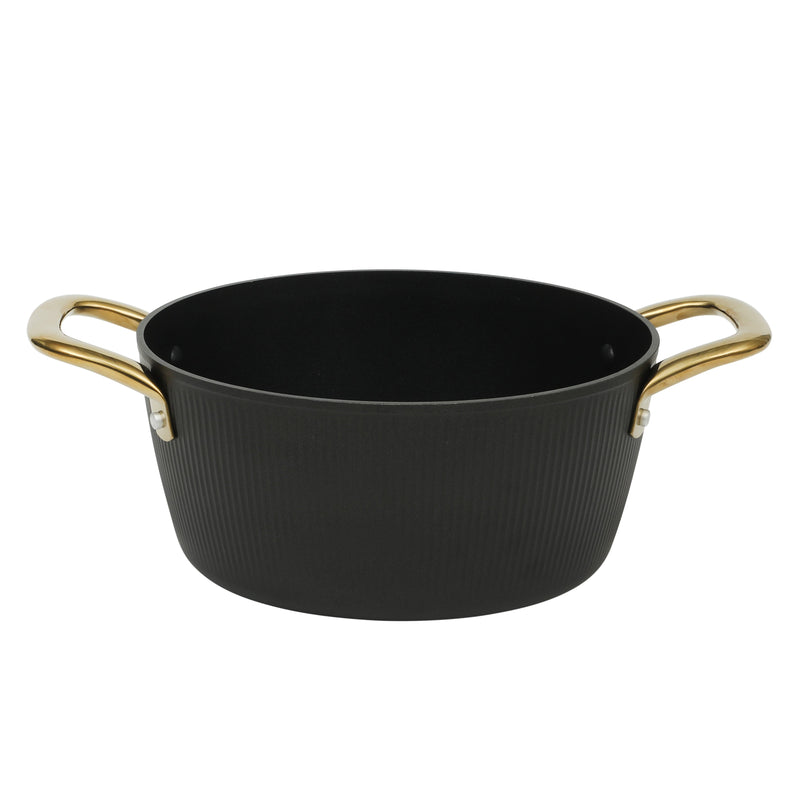 Oster Abbottsford 4.4qt Aluminum Dutch Oven w/ Flat Glass Lid - Matte Black Stripe - Nonstick - CD Bottom - SS Gold Handle - O/S - Color Sleeve