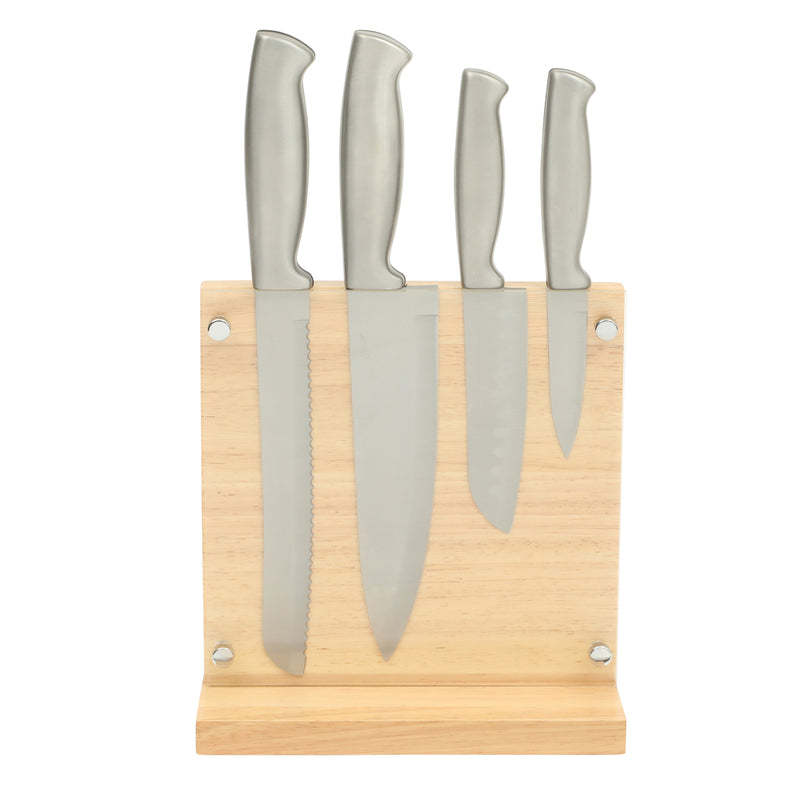 Oster Baldwyn 5pc Cutlery Set w/ Rubber Wood Magnetic Stand - SS - GBX