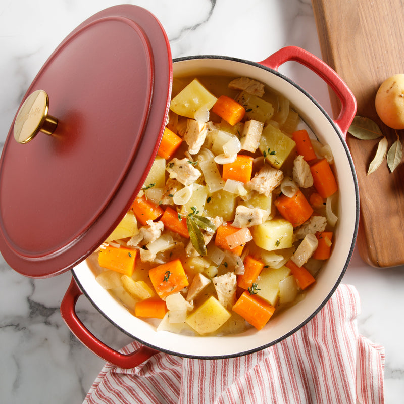 Sur la Table Millau 5.5qt Enamel Cast Iron Dutch Oven W/Lid - Off White Int - Rose Gold Knob - Round - GBX