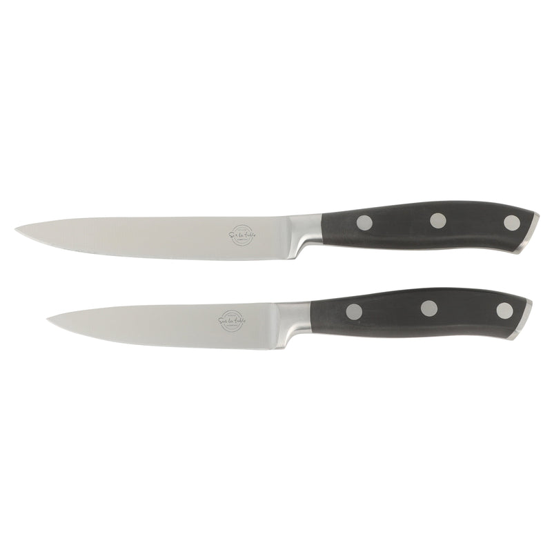 Sur La Table Kitchen Essentials 7pc Stainless Steel Cutlery Set w/ Carbonized Ashwood Block - German Steel - Taper Stone Finished - Pom Handle - GBX w/ RM